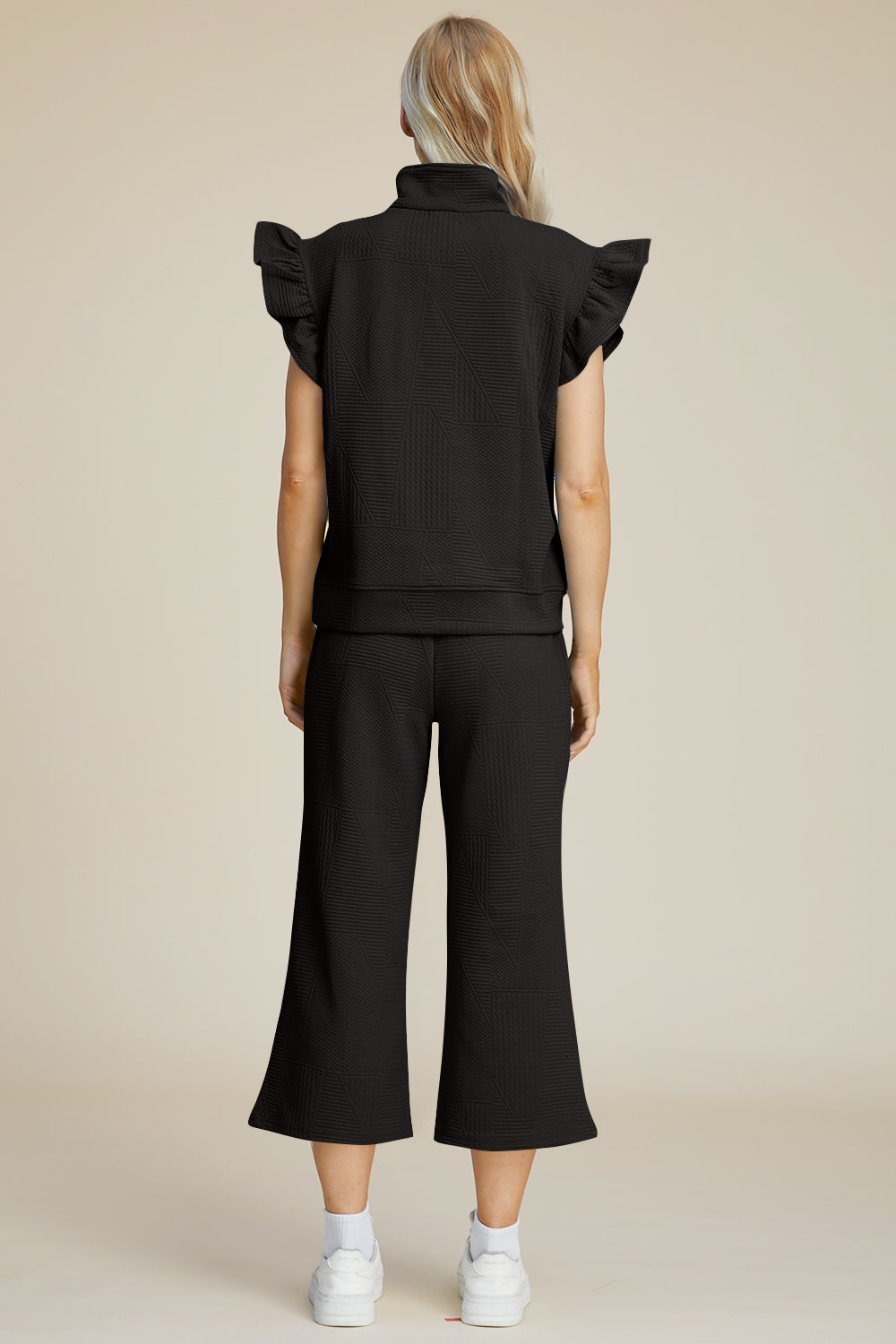 Texture Ruffle Short Sleeve Top and Wide Leg Pants Set - 5 Colors
