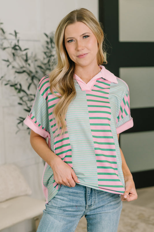 Can't Control It Collared Color Block Top