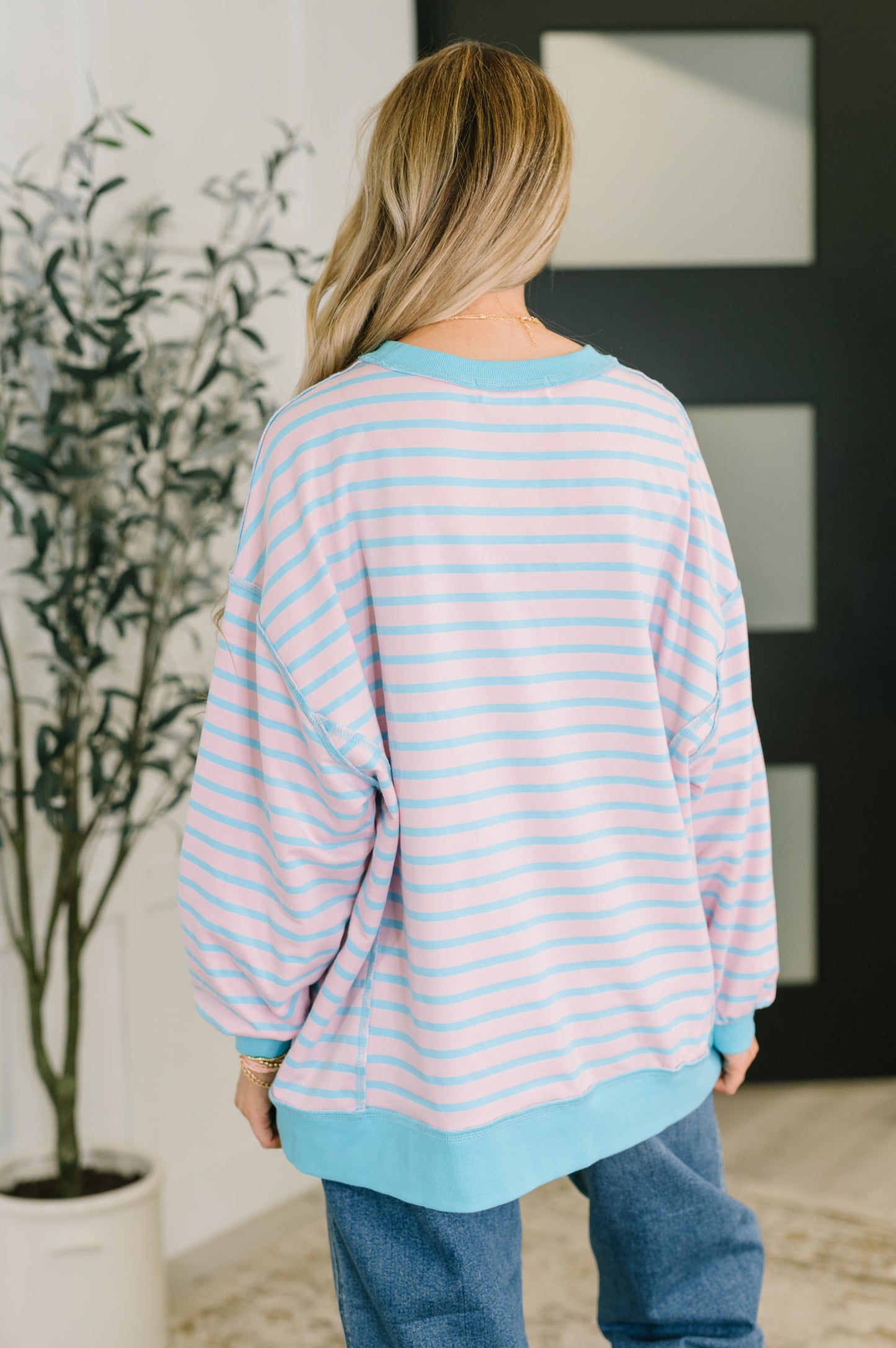 Color Clash Drop Shoulder Long Sleeve Top