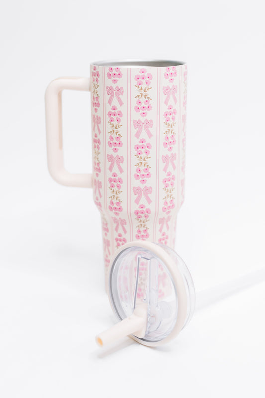 Girly Girl Bow and Floral Tumbler