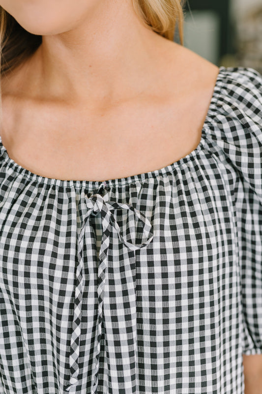 Great Gingham Square Neck Blouse