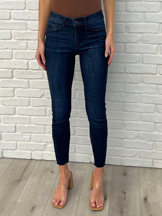 Judy Blue Mid Rise Adjustable Waist Raw Hem Skinny Jeans