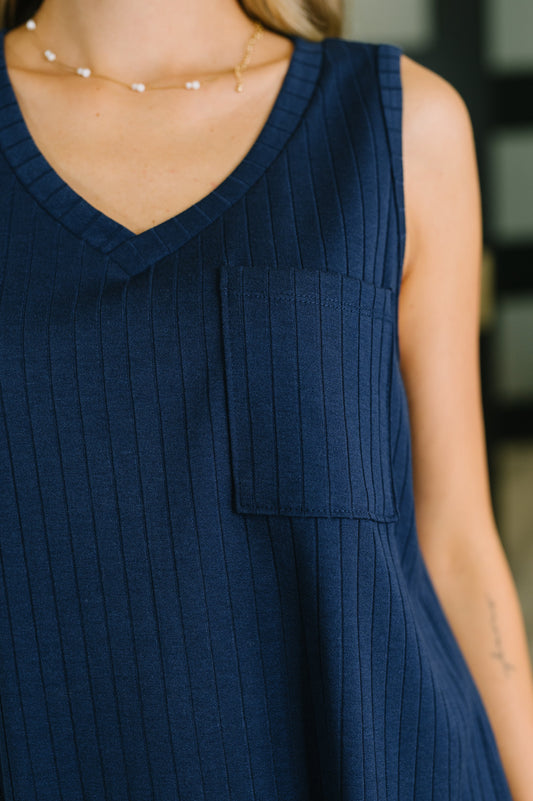 Just Give In Ribbed Knit Tank in Navy