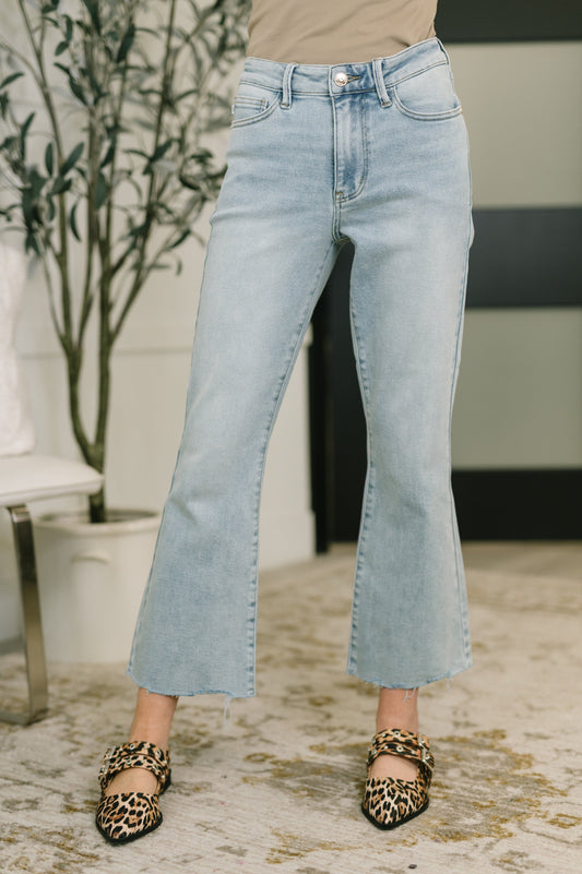 Judy Blue Mid Rise Kick Flare Jeans w Raw Hem