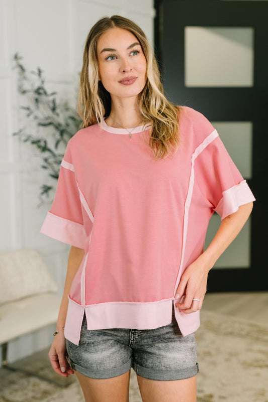 Like Two Old Friends Exposed Seam Top in Pink
