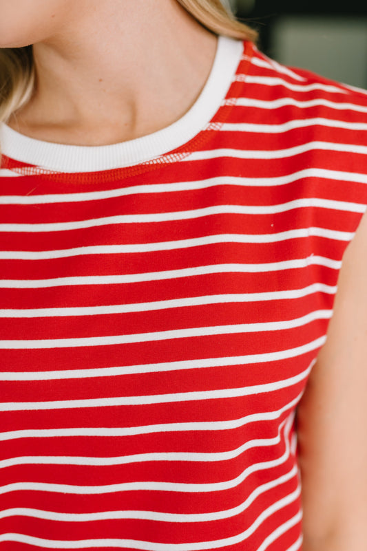 Quite Intimately Striped Muscle Tee in Red