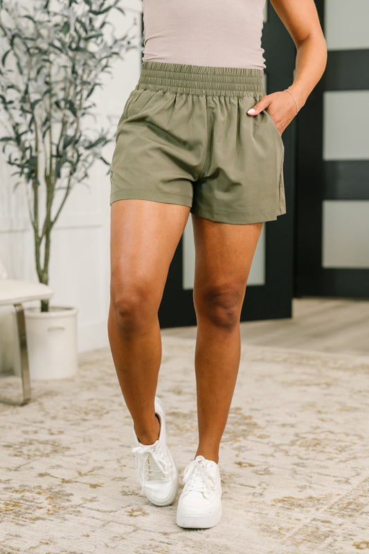 Rile Me Up High Waisted Shorts in Dusty Olive
