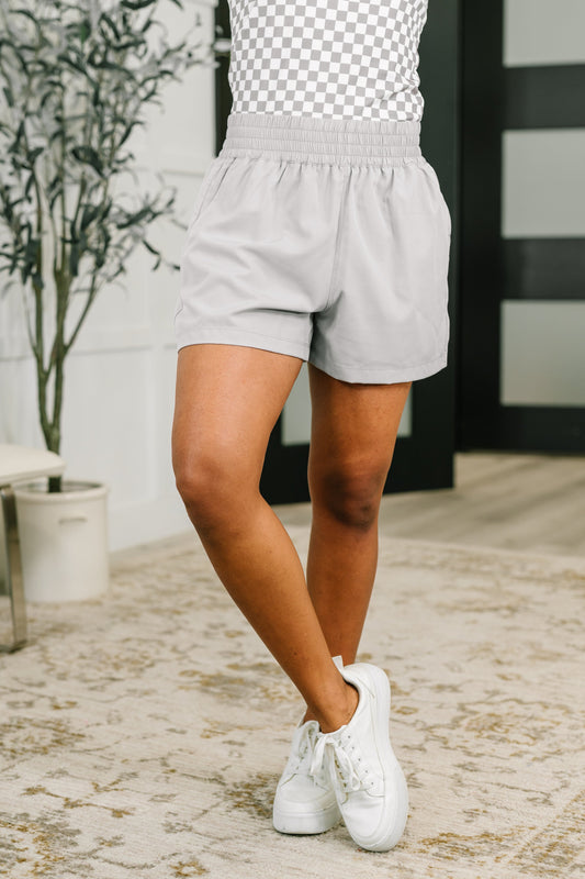 Rile Me Up High Waisted Shorts in Light Grey