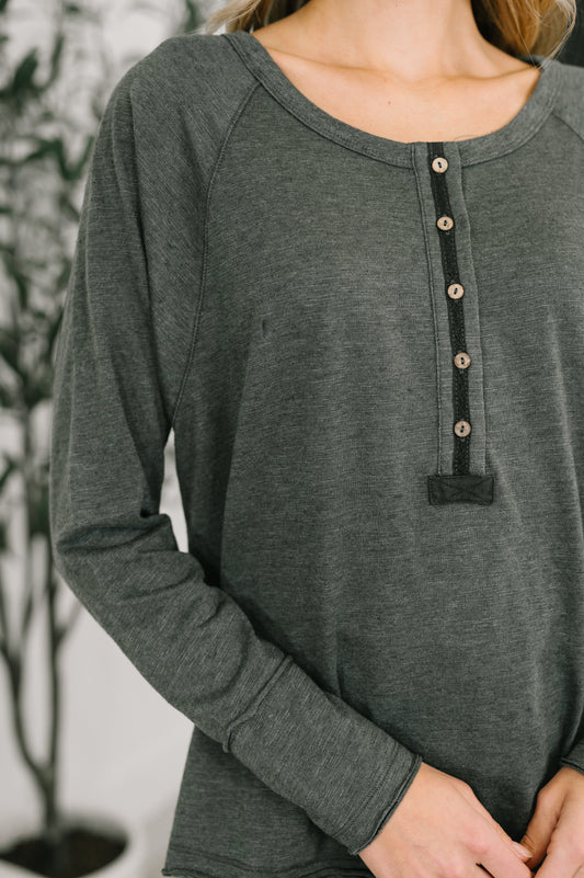 Rooftop View Raglan Sleeve Henley Top