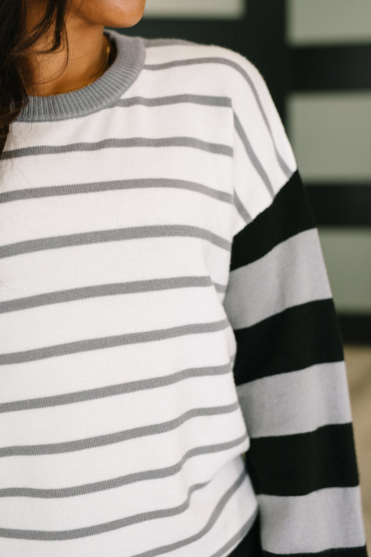 Striped Simplicity Color Block Relaxed Pullover
