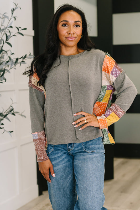 Sweet as Pie Color Block Relaxed Long Sleeve Top