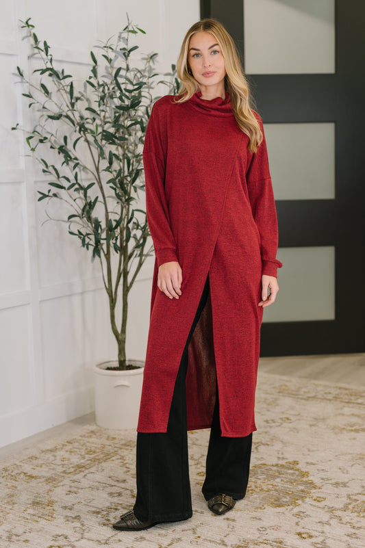Travel City Scape Turtle Neck Tunic in Wine