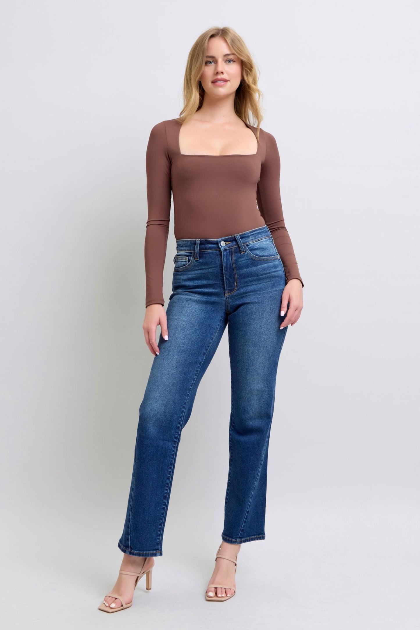 Judy Blue Mid Rise Side Seam Detail Straight Jeans
