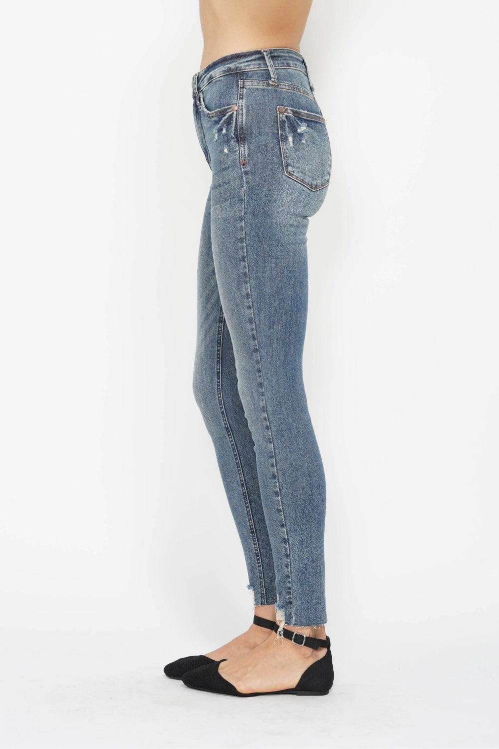 Judy Blue Tummy Control High Rise Vintage Wash Hem Destroy Skinny Jeans