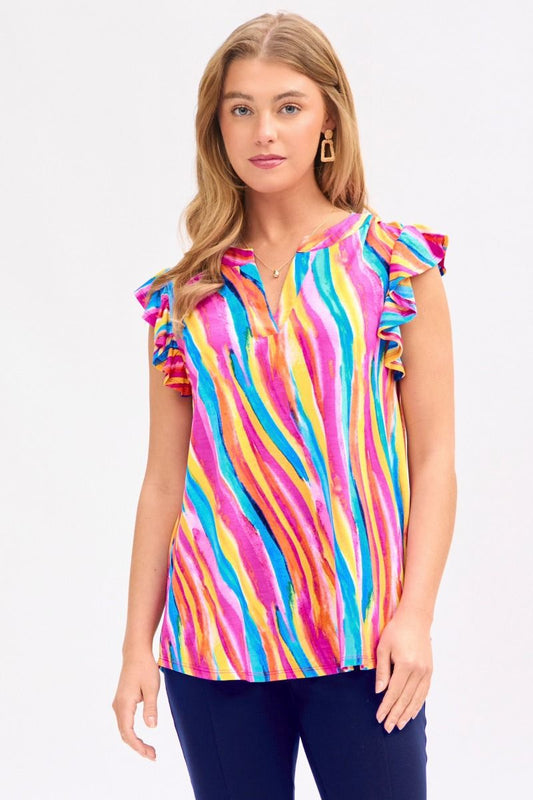Dear Scarlett Lizzy Flutter Sleeve Top in Multi