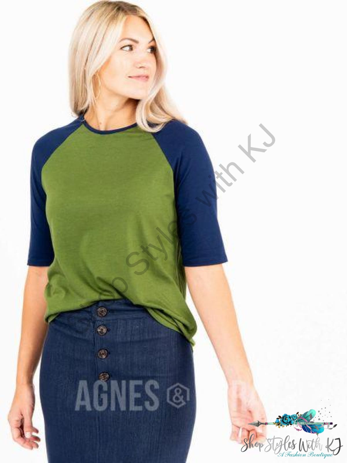 Raglan Top Olive With Navy Raglan Top
