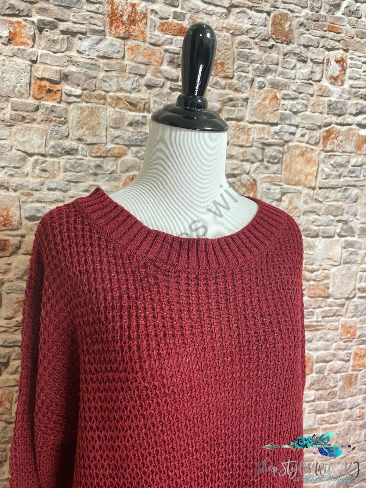 Side Slit Waffle Knit Sweater In Cabernet Shirts & Tops