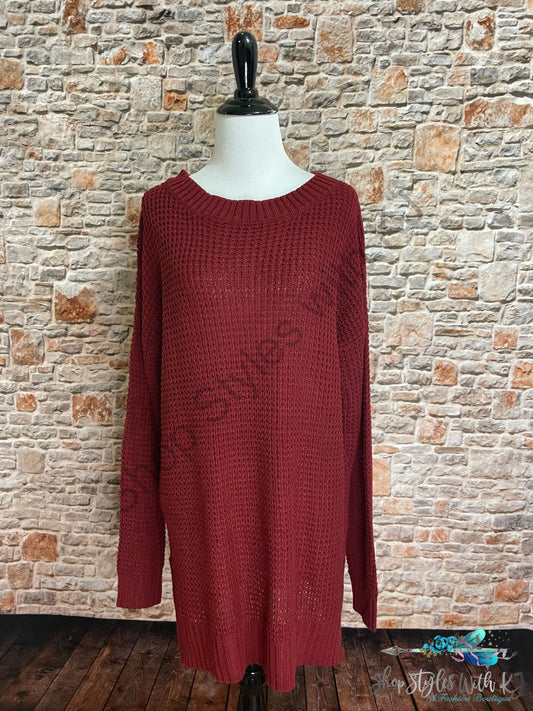 Side Slit Waffle Knit Sweater In Cabernet Shirts & Tops