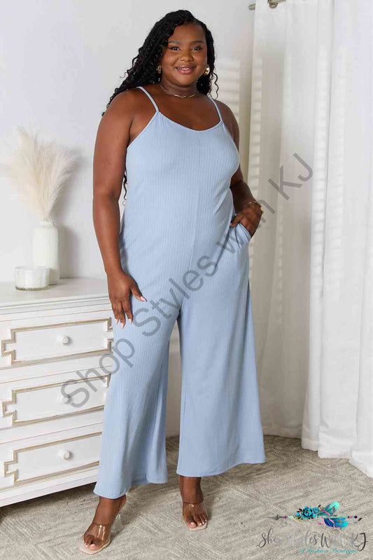 Spaghetti Strap V-Neck Jumpsuit Misty Blue / S Jumpsuits & Rompers