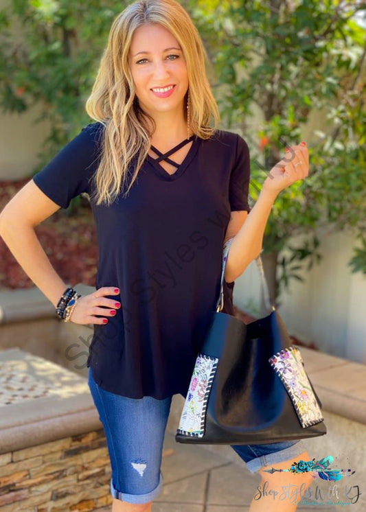 Ultra Essential Black Criss Cross Top - Size Small