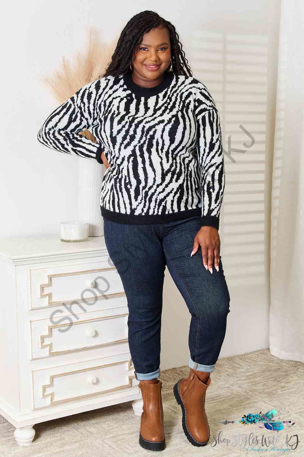 Heimish Full Size Zebra Print Sweater Sweaters & Cardigans