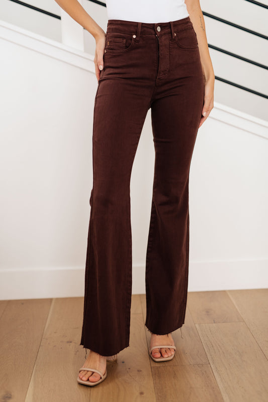 Judy Blue High Rise Tummy Control Flare Jeans in Espresso