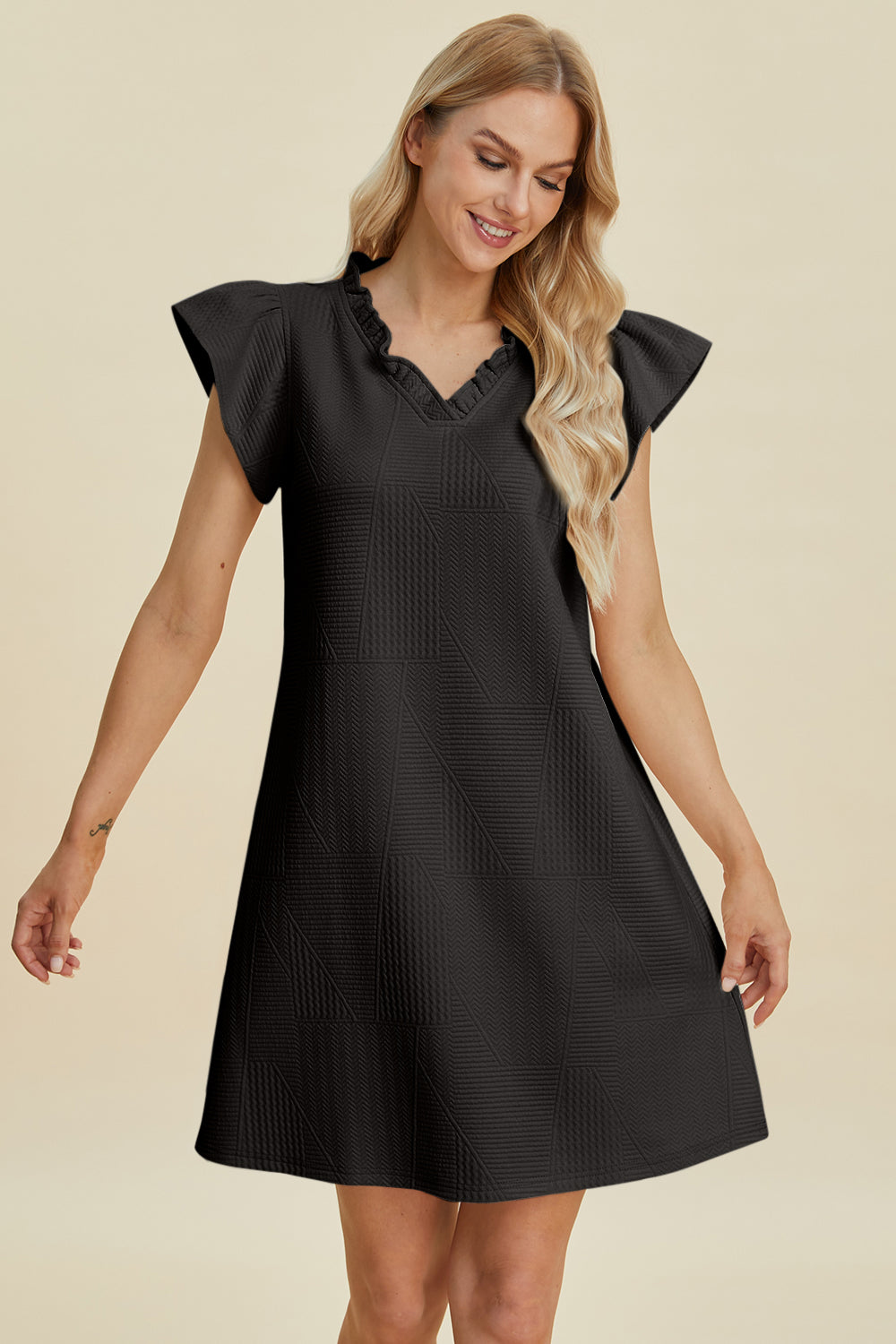 Ruffled V-Neck Cap Sleeve Dress - 5 Colors