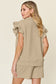 Texture Flounce Sleeve Top and Drawstring Shorts Set - 13 Colors