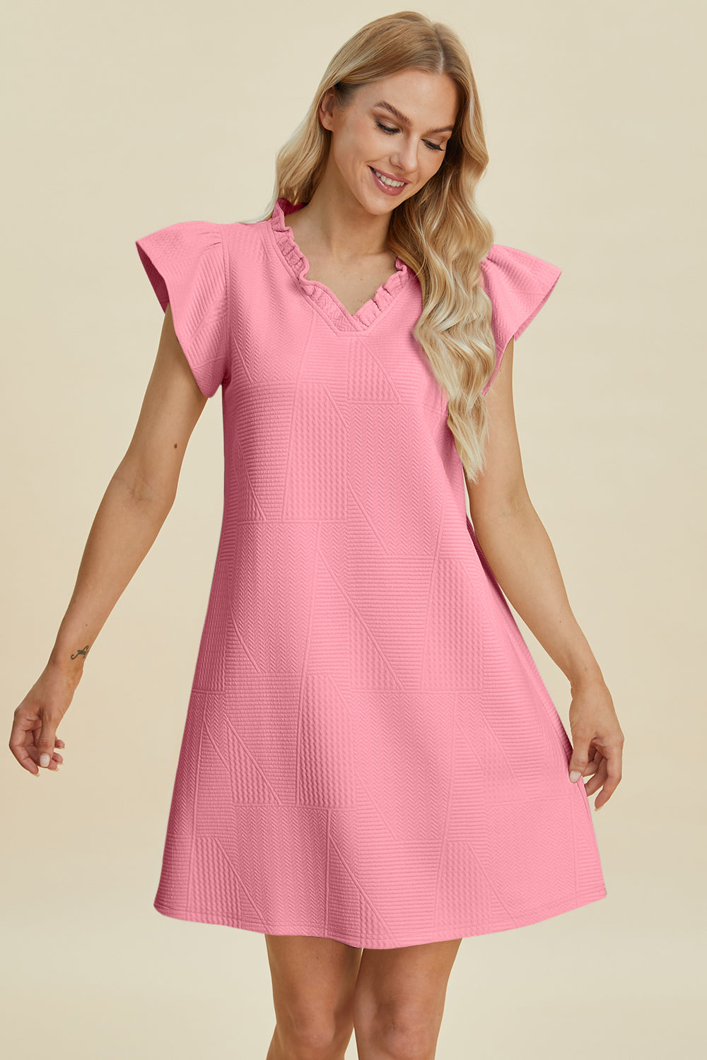 Ruffled V-Neck Cap Sleeve Dress - 5 Colors