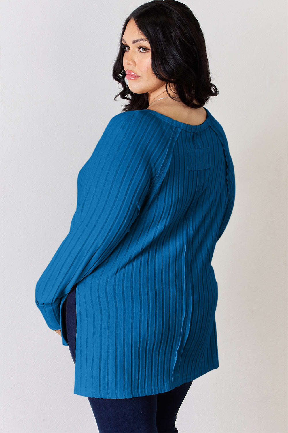 Ribbed Round Neck Slit T-Shirt - 5 Colors