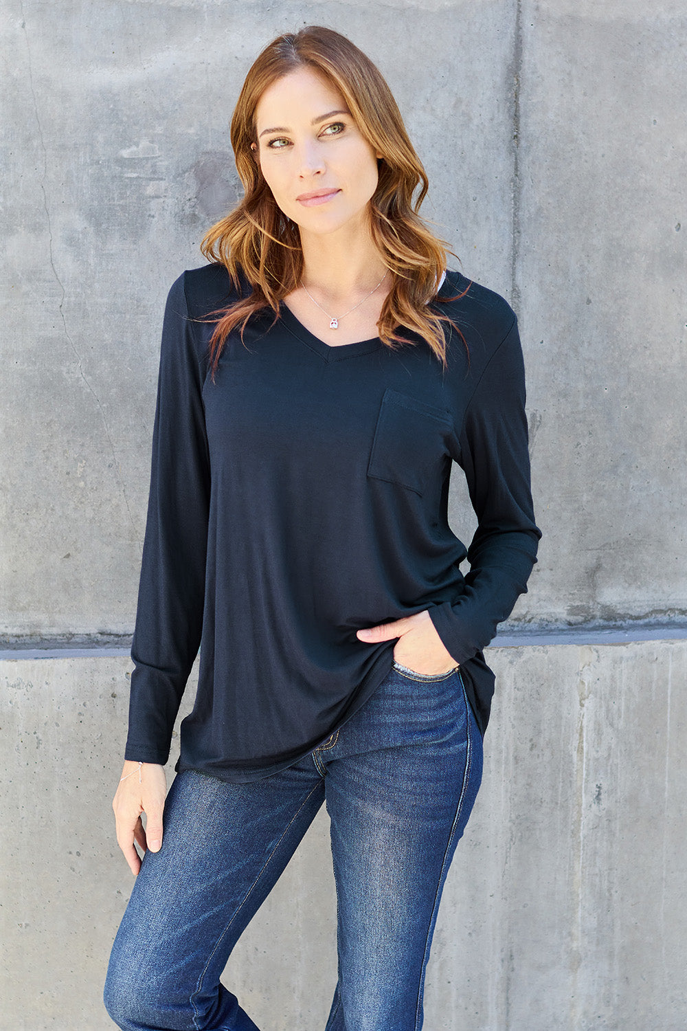 V-Neck Long Sleeve Top - 5 Colors