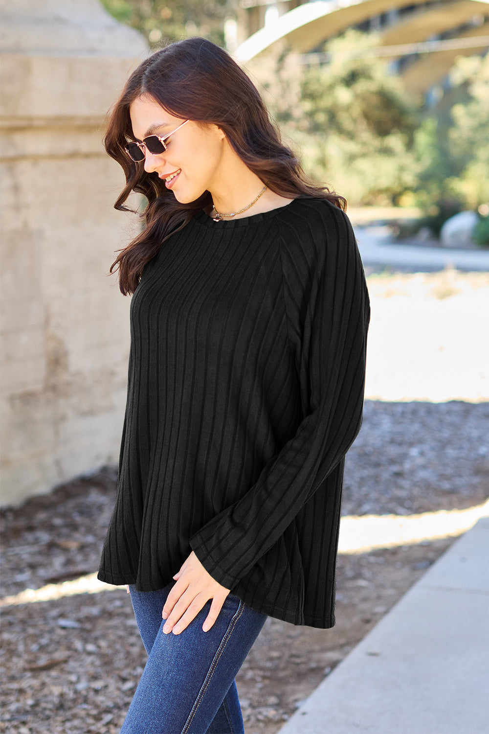 Ribbed Round Neck Long Sleeve Knit Top - 5 Colors