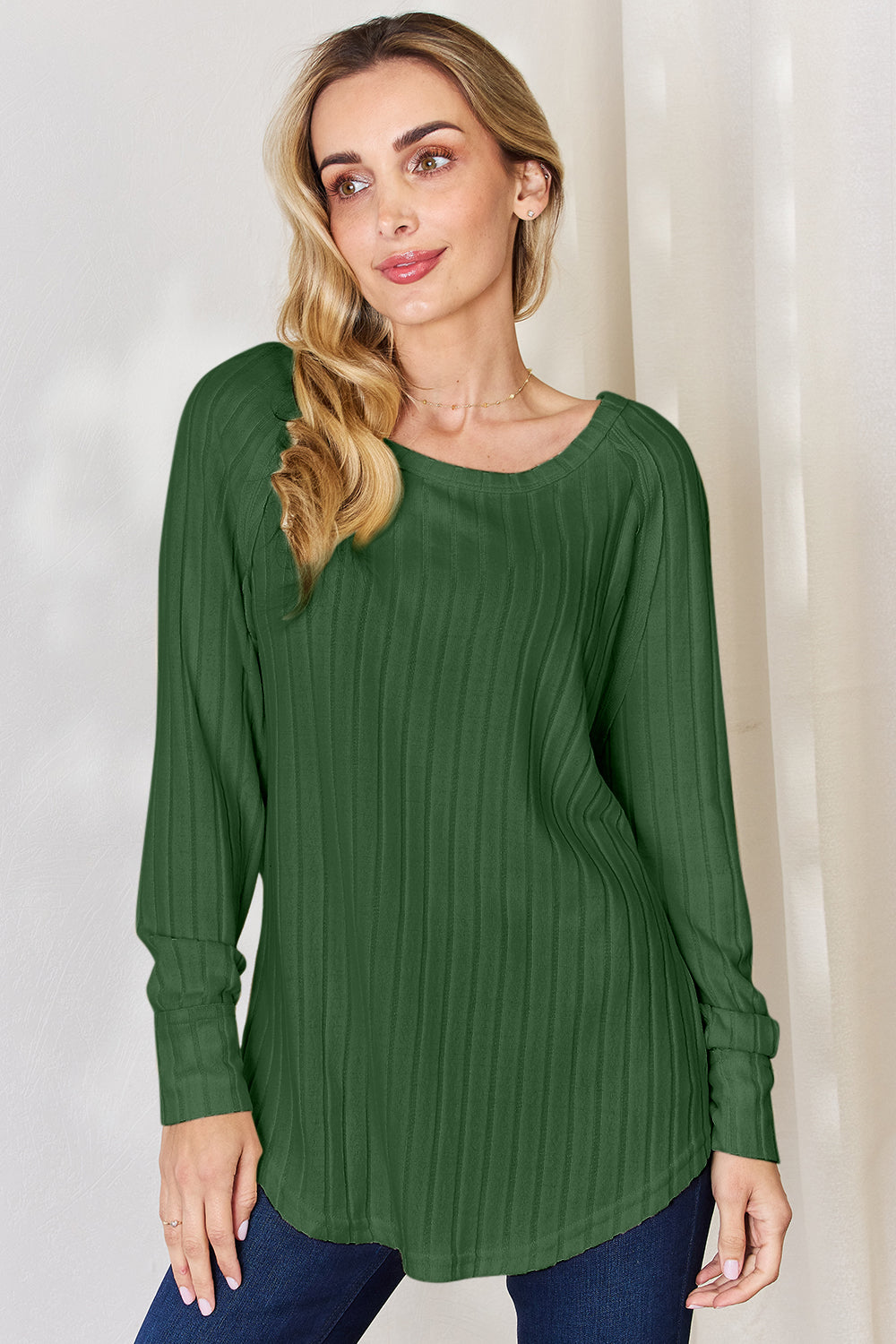 Ribbed Round Neck Slit T-Shirt - 5 Colors