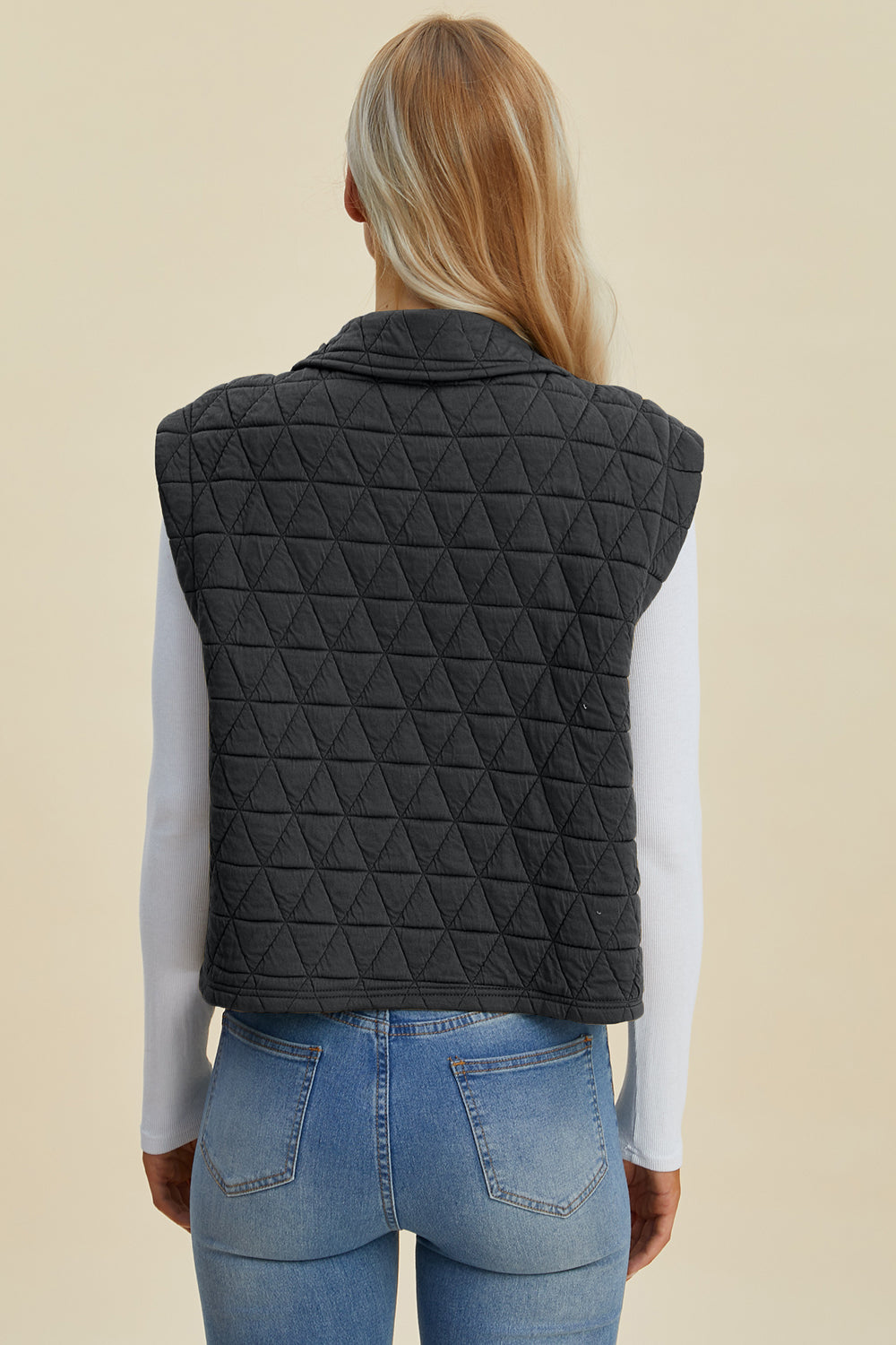 Pocketed Texture Snap Down Vest Coat - 2 Colors