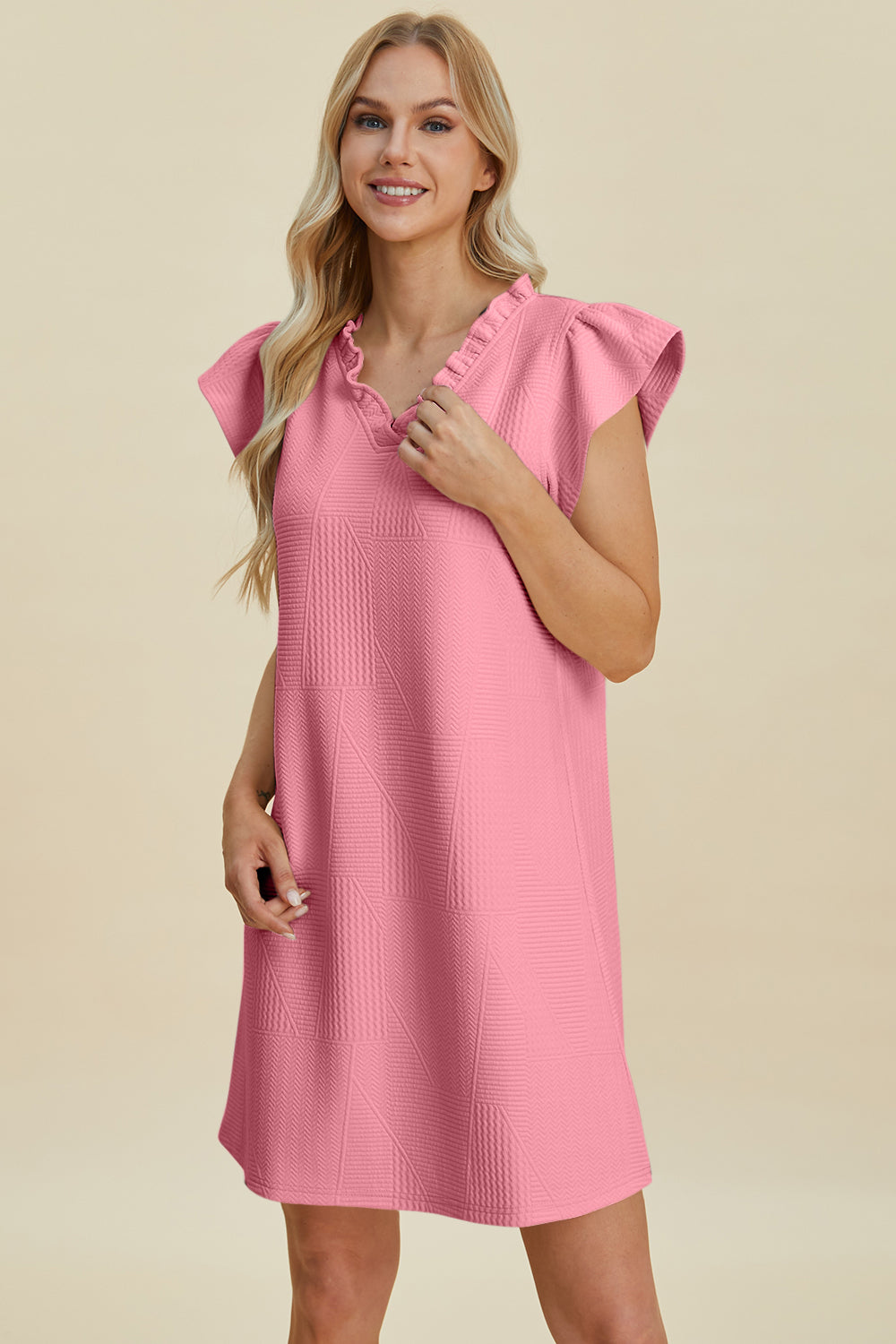 Ruffled V-Neck Cap Sleeve Dress - 5 Colors