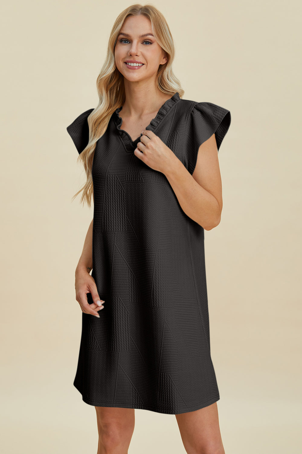 Ruffled V-Neck Cap Sleeve Dress - 5 Colors