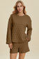 Texture Round Neck Long Sleeve Top and Shorts Set - 3 Colors