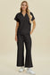 Collared Neck Short Sleeve Top and Pants Set - 2 Colors