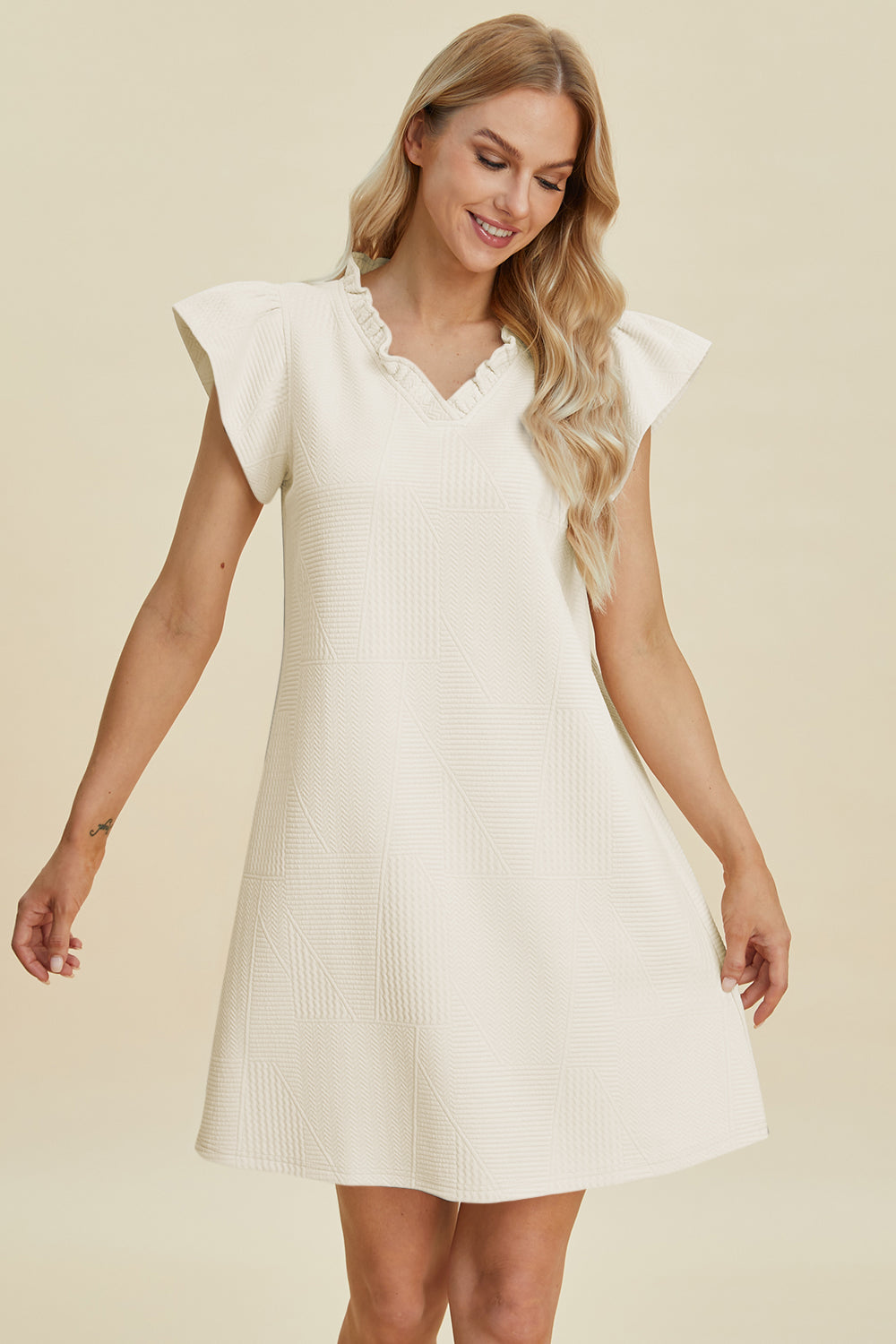 Ruffled V-Neck Cap Sleeve Dress - 5 Colors