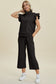 Texture Ruffle Short Sleeve Top and Wide Leg Pants Set - 5 Colors