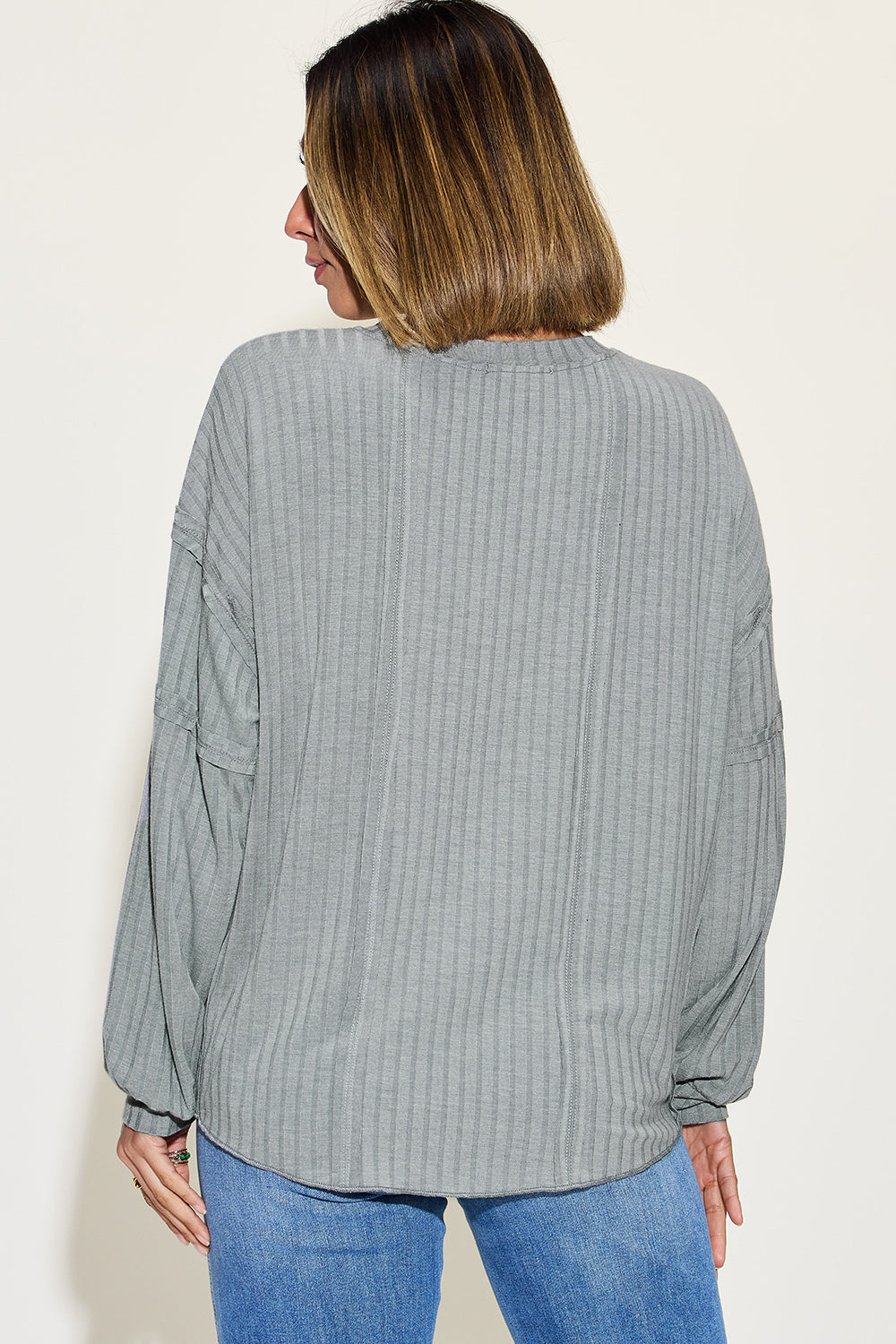 Ribbed Round Neck Long Sleeve T-Shirt - 8 Colors
