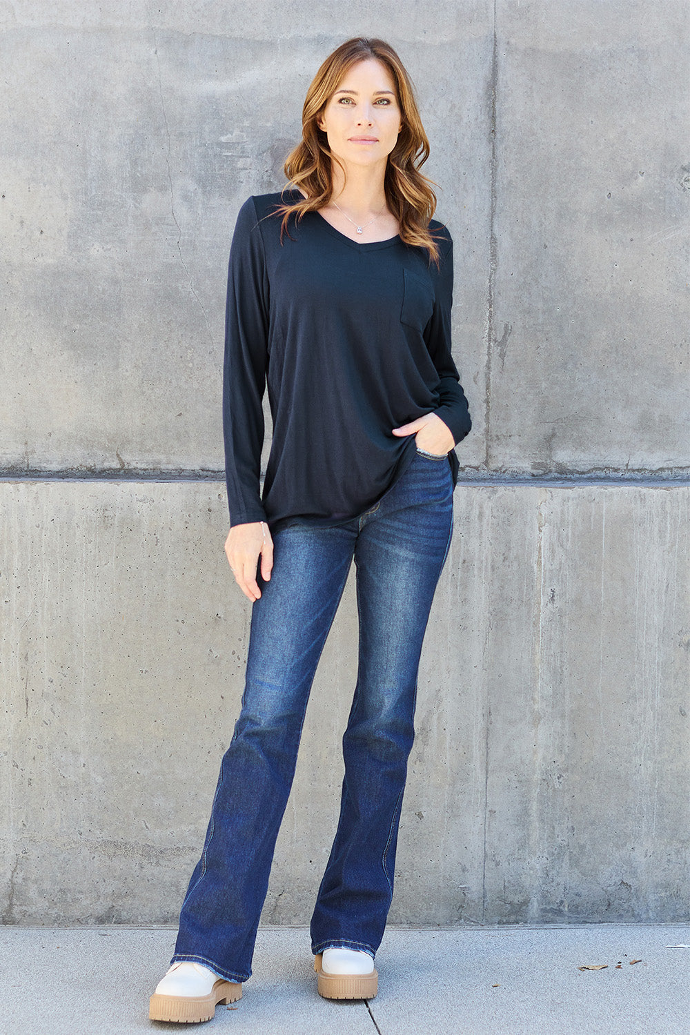 V-Neck Long Sleeve Top - 5 Colors