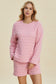 Texture Round Neck Long Sleeve Top and Shorts Set - 3 Colors