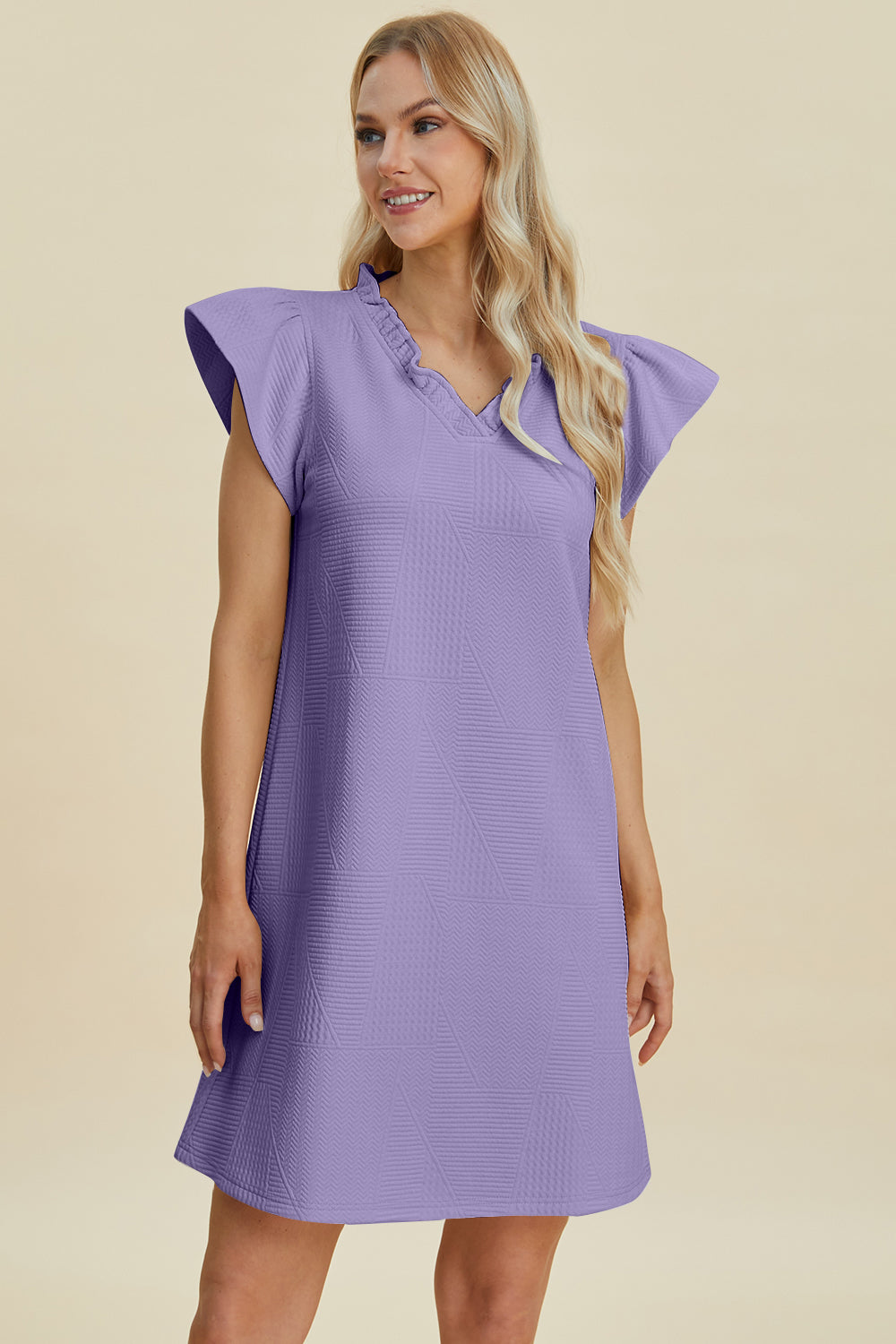 Ruffled V-Neck Cap Sleeve Dress - 5 Colors