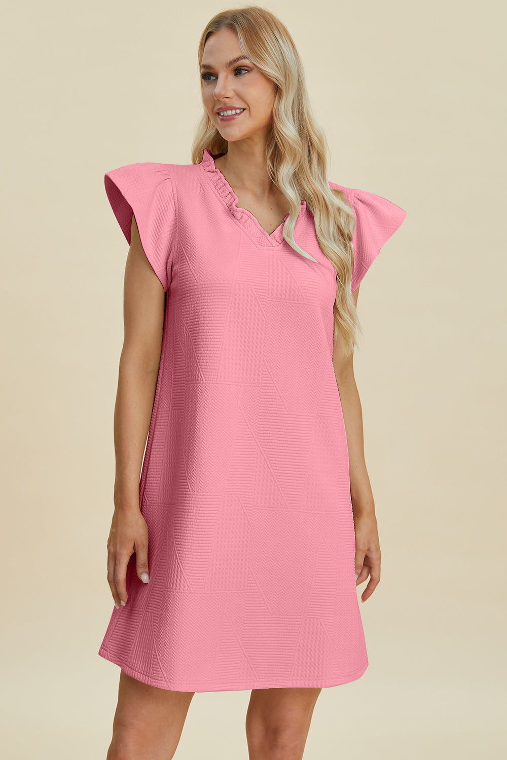 Ruffled V-Neck Cap Sleeve Dress - 5 Colors