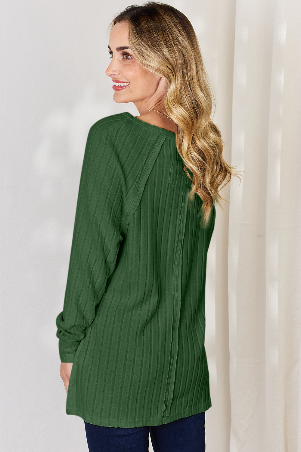 Ribbed Round Neck Slit T-Shirt - 5 Colors