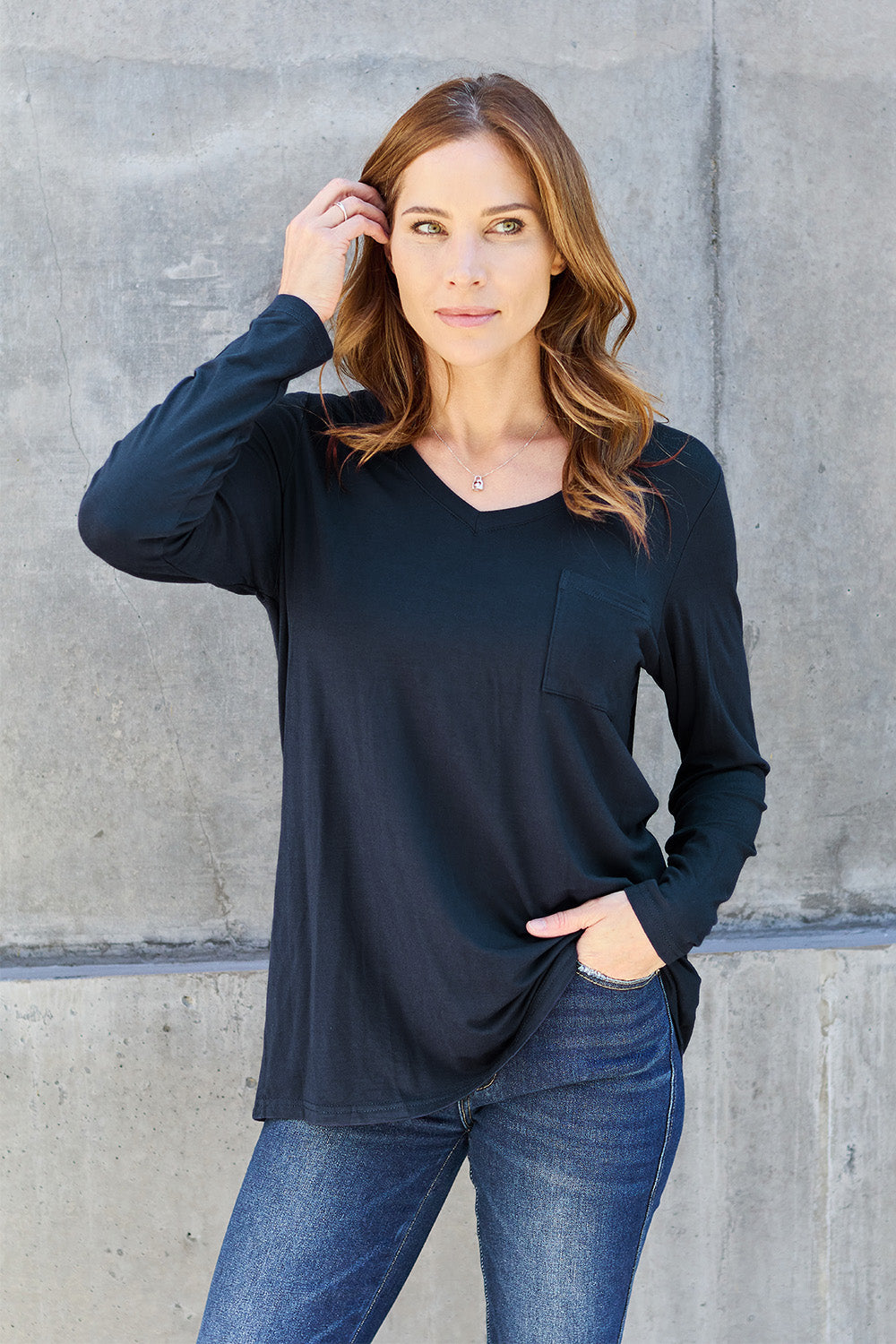 V-Neck Long Sleeve Top - 5 Colors