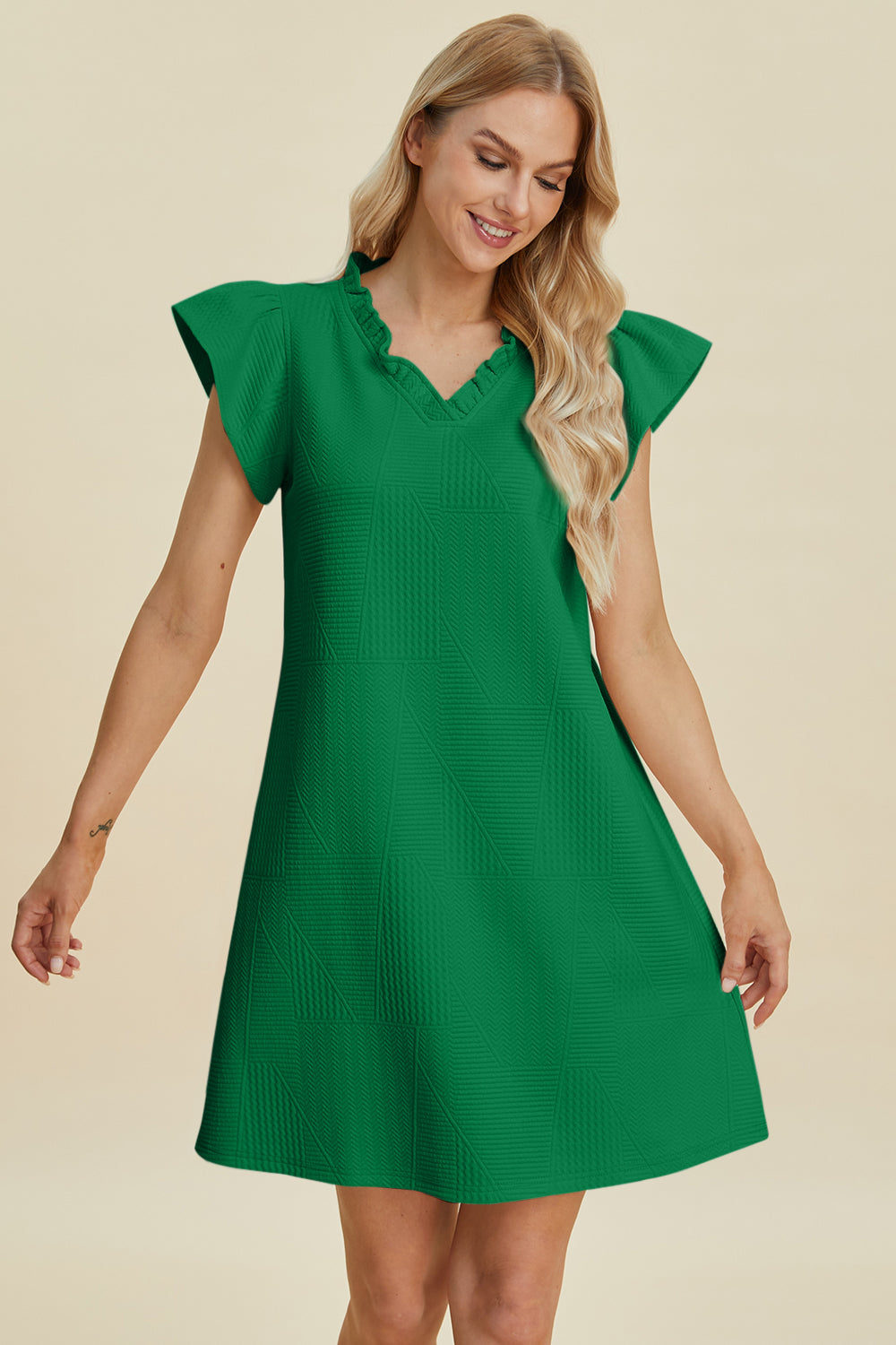 Ruffled V-Neck Cap Sleeve Dress - 5 Colors