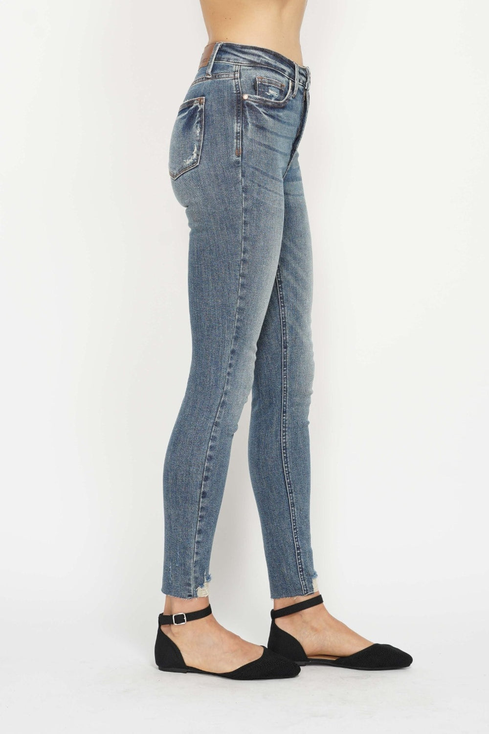 Judy Blue Tummy Control High Rise Vintage Wash Hem Destroy Skinny Jeans