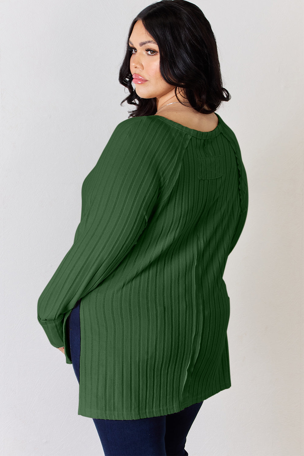 Ribbed Round Neck Slit T-Shirt - 5 Colors